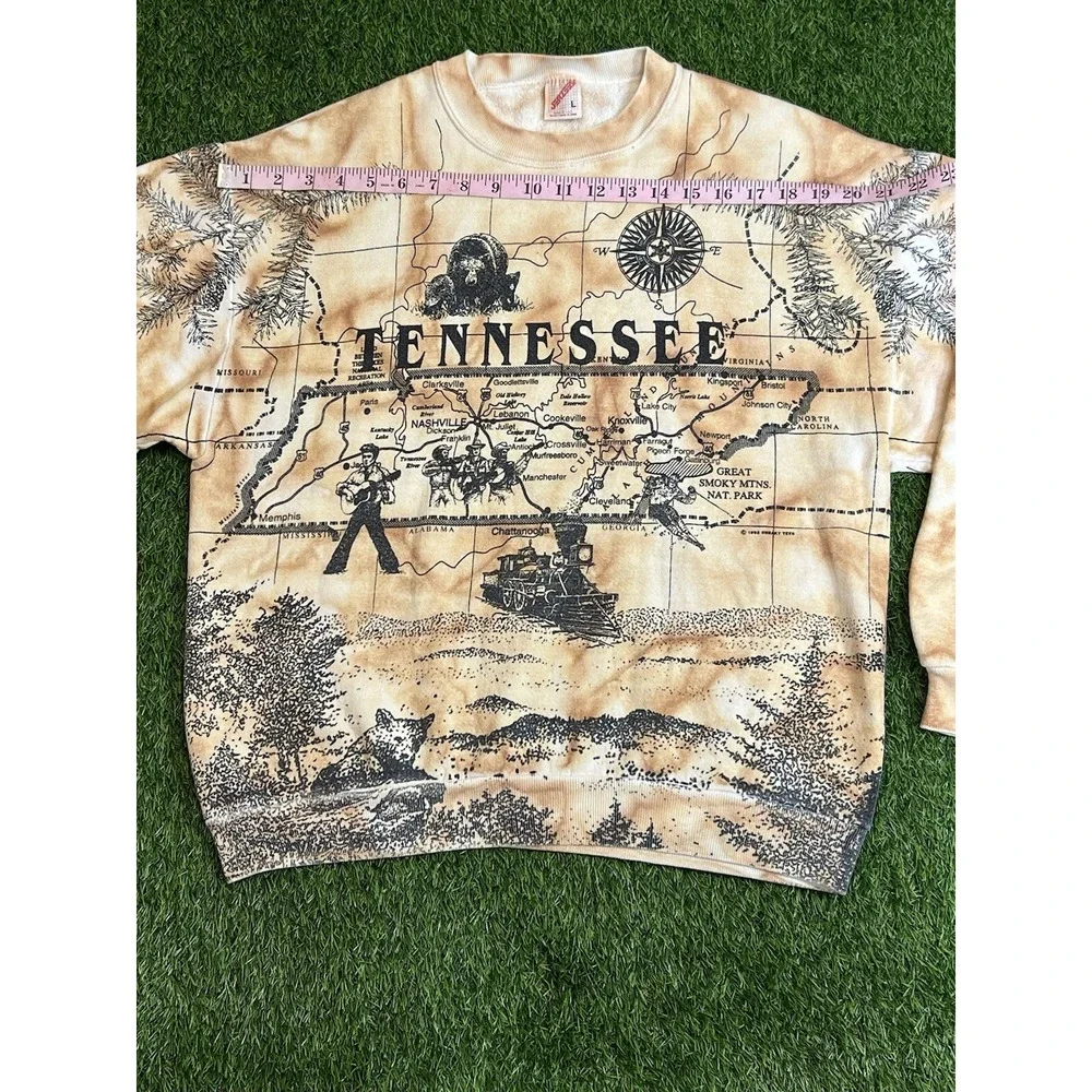 Vintage 90s Tennessee Crewneck Tie Dye All Over Print Map Elvis‎ 1992